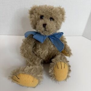 First & Main Scraggles Teddy Bear No 1114 Tan Shaggy Plush Blue Ribbon 8 inch